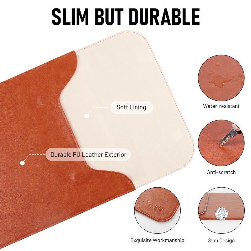 Allinside 13-13.3 inch Laptop Sleeve Case for MacBook Pro 14 2021-2024/MacBook Air 13 2010-2017/MacBook Pro 13 2010-2015, Waterproof PU Leather Laptop Sleeve Bag Protective Vertical Case Cover, Brown - Image 3